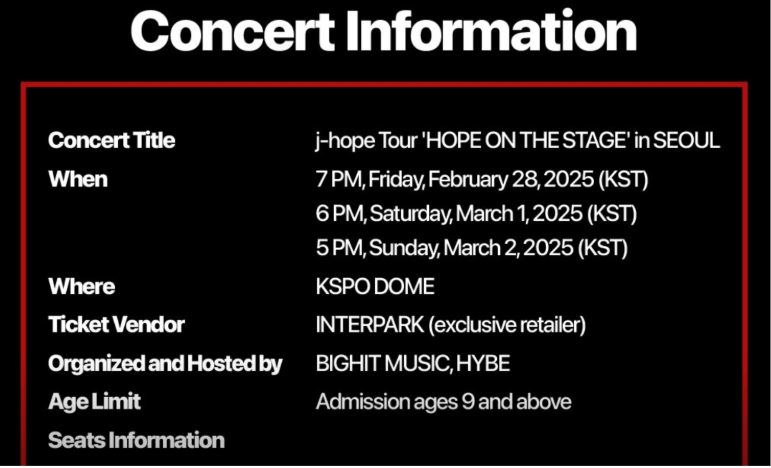 Jhope Tour Concert Information