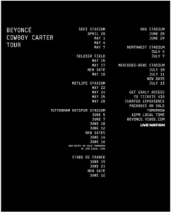 Beyoncé Concert 2025 — Cowboy Carter Tour Details