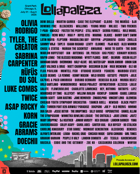 Lollapalooza 2025 Chicago Lineup