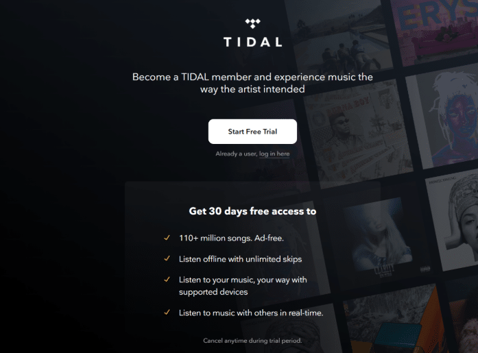 Tidal free trial website