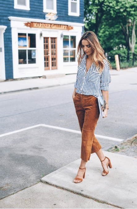 12. Striped Shirt with Cropped Trousers