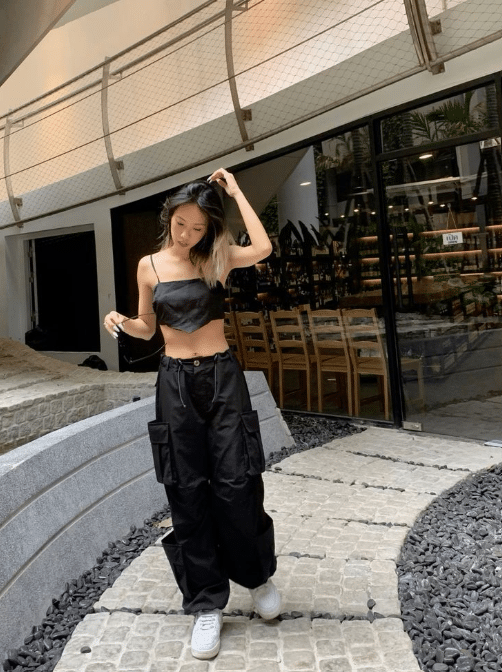 21. Black Cargo Pants and Crop Top