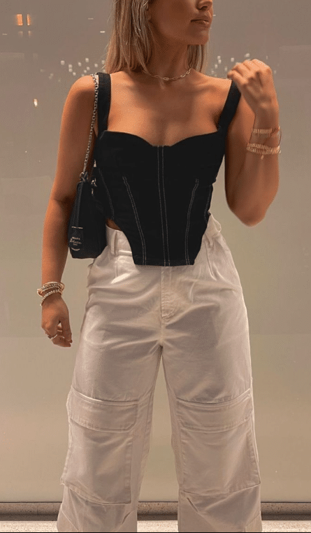 24. Black Corset Tube Top and Cargo Pants