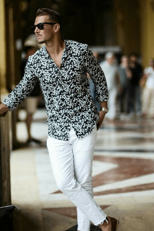 26. Fun Printed Shirt with White Sneakers