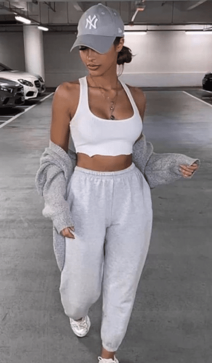 29. Baseball Cap, Track Pants, and Crop Top
