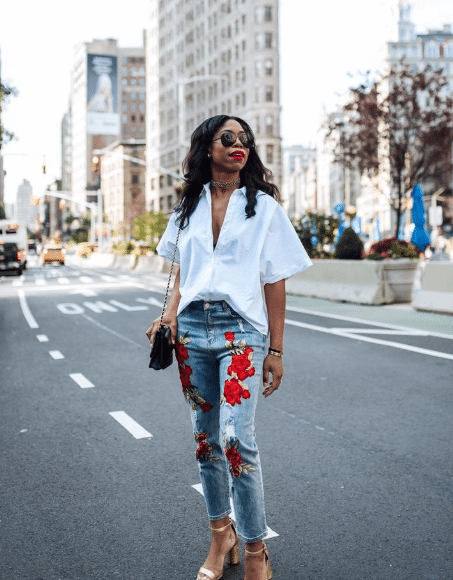 30. Vintage Embroidered Jeans with Basic Tee