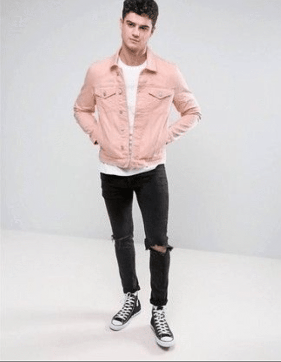 50. Graphic Black Jeans + Leather Detail T-Shirt + Black & Pink Windbreaker