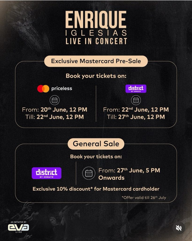 Enrique Iglesias Mumbai tickets