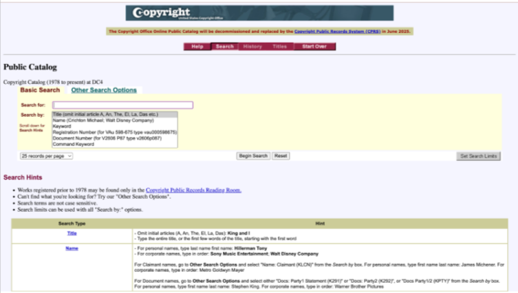U.S. Copyright Office Database U.S. Copyright Office Database