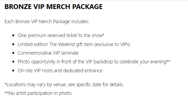 Bronze VIP Packages Bronze VIP Packages