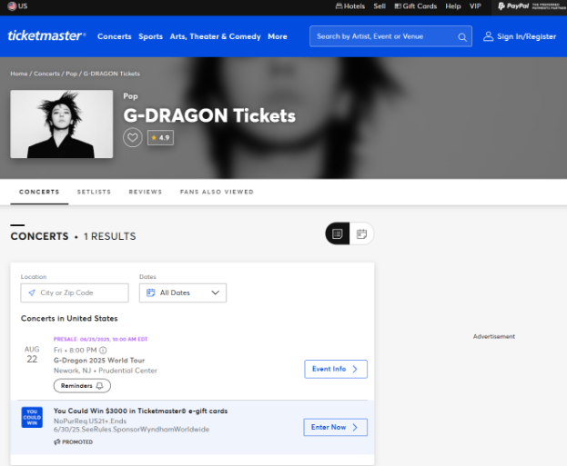 G-Dragon World Tour 2025 Tickets Price G-Dragon World Tour 2025 Tickets Price