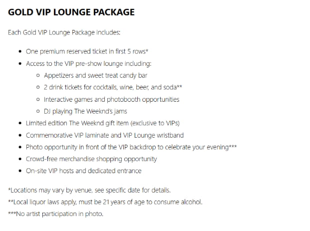 Gold VIP Packages Gold VIP Packages